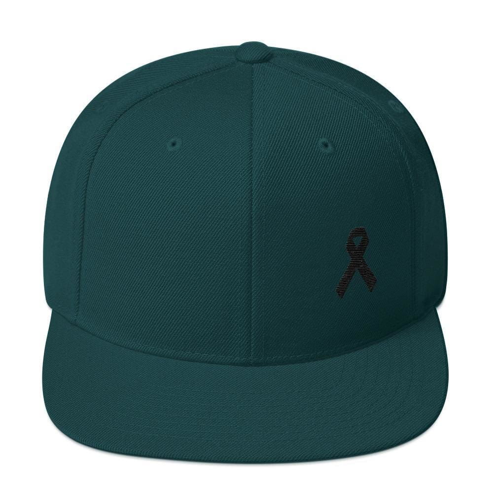 Melanoma and Skin Cancer Awareness Flat Brim Snapback Hat with Black Ribbon