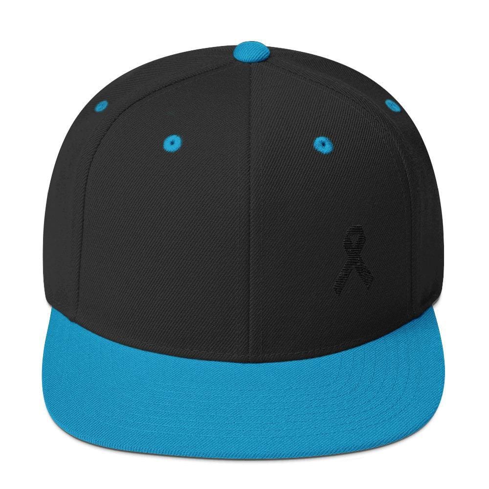 Melanoma and Skin Cancer Awareness Flat Brim Snapback Hat with Black Ribbon