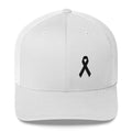 Melanoma & Skin Cancer Awareness Snapback Trucker Hat with Black Ribbon
