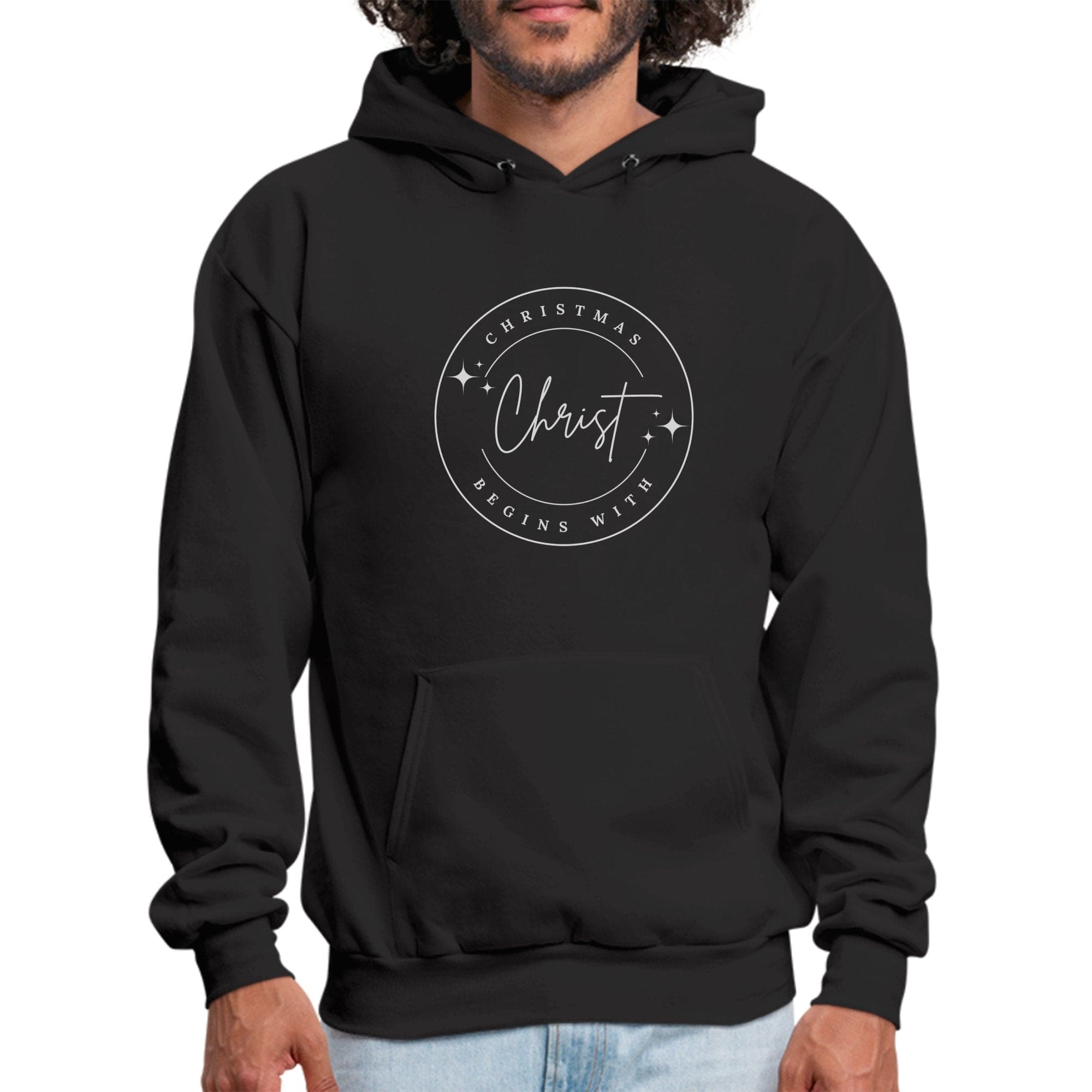 Mens Graphic Hoodie - Christmas Begins with Christ