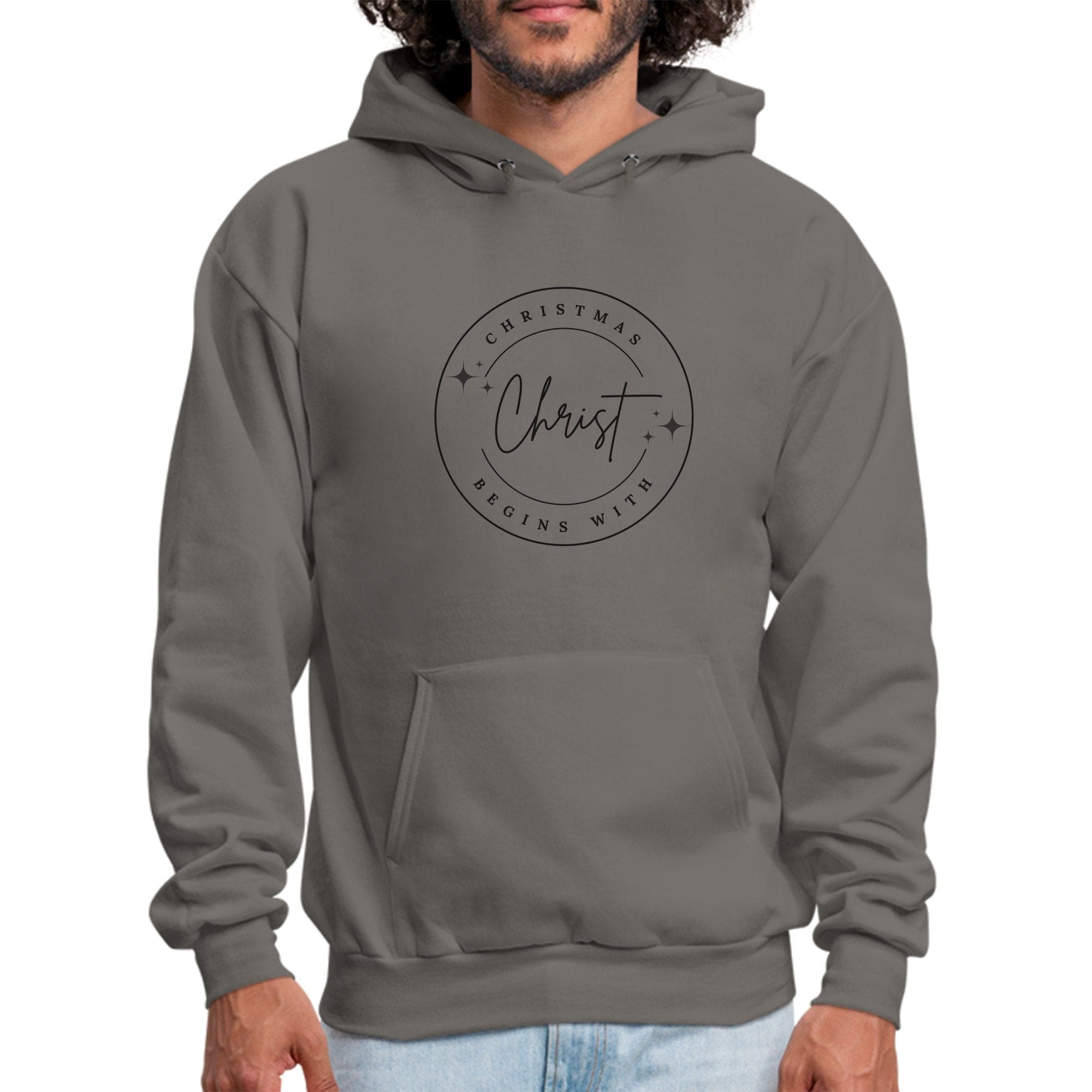 Mens Graphic Hoodie - Christmas Begins with Christ