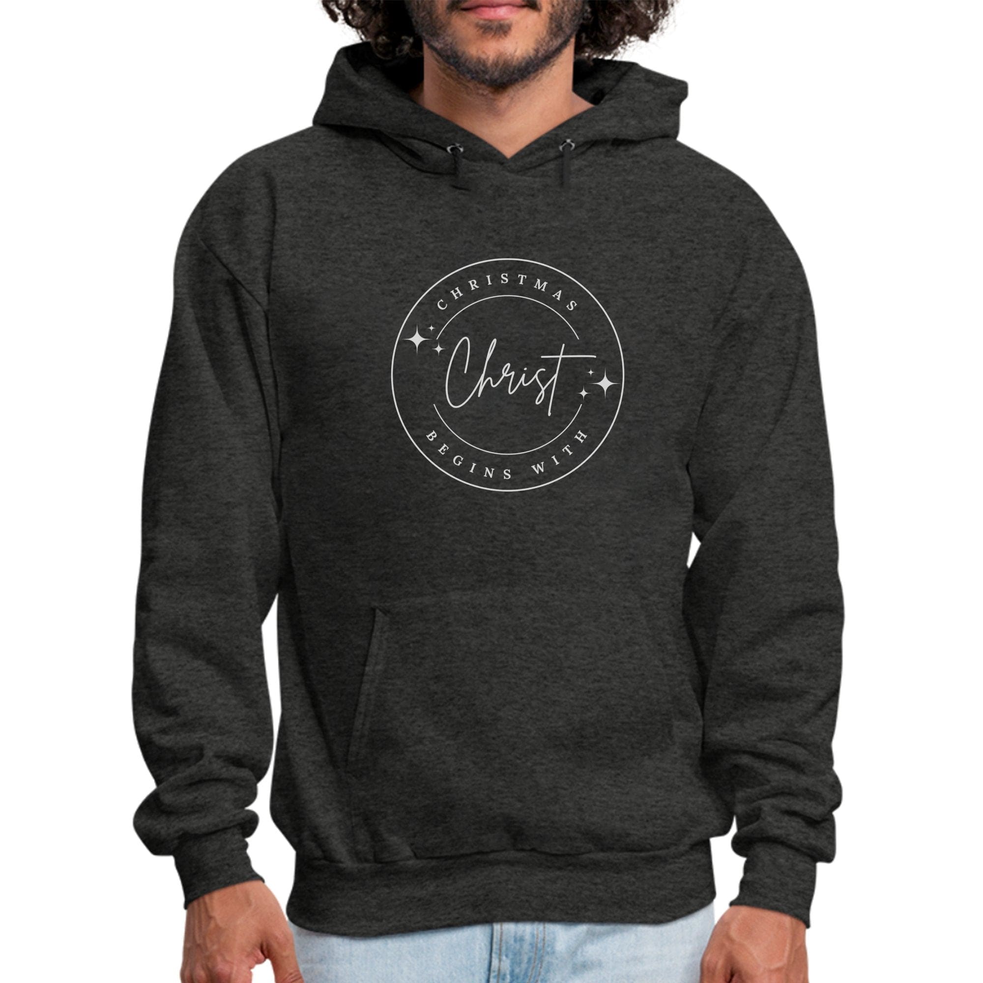Mens Graphic Hoodie - Christmas Begins with Christ