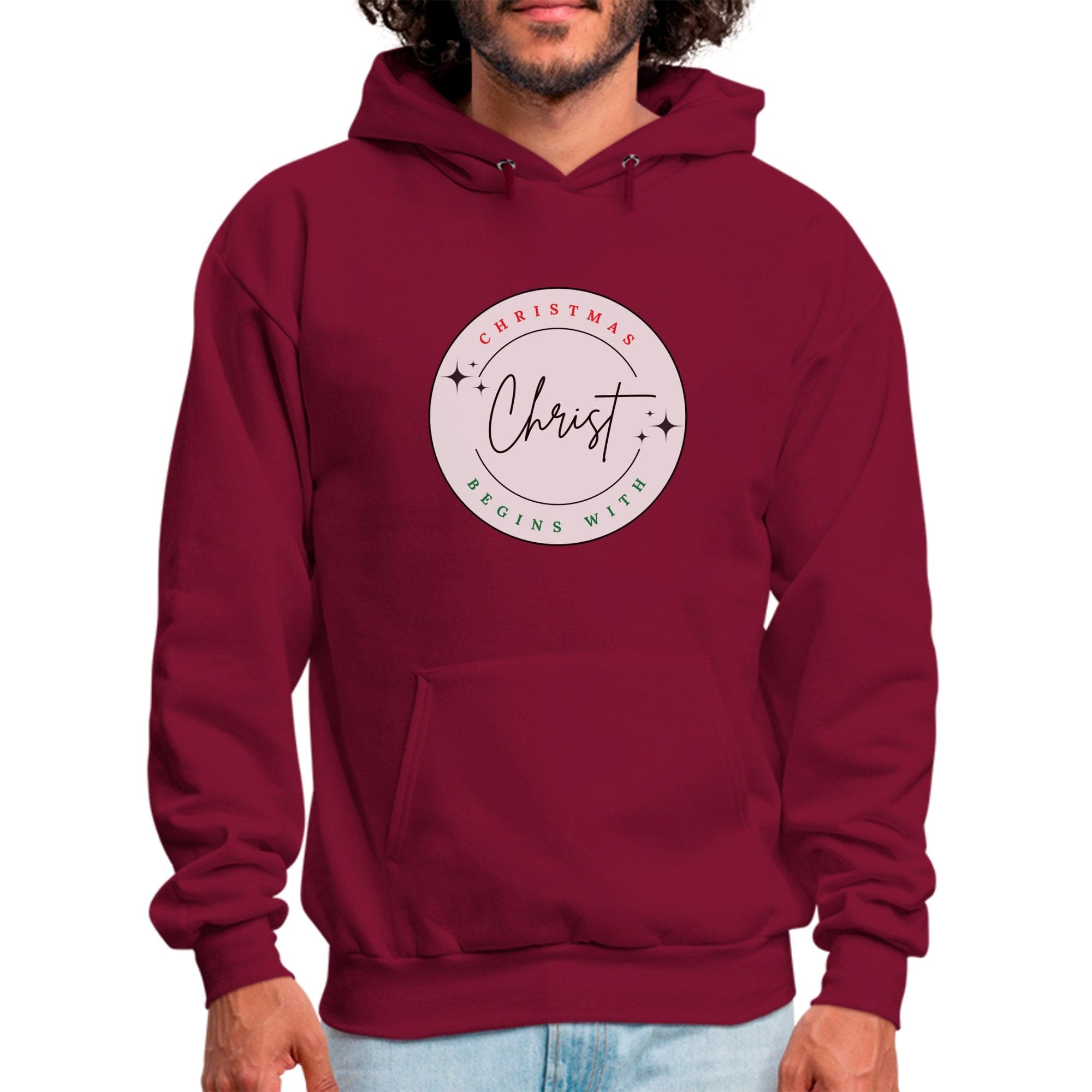 Mens Graphic Hoodie - Christmas Begins with Christ