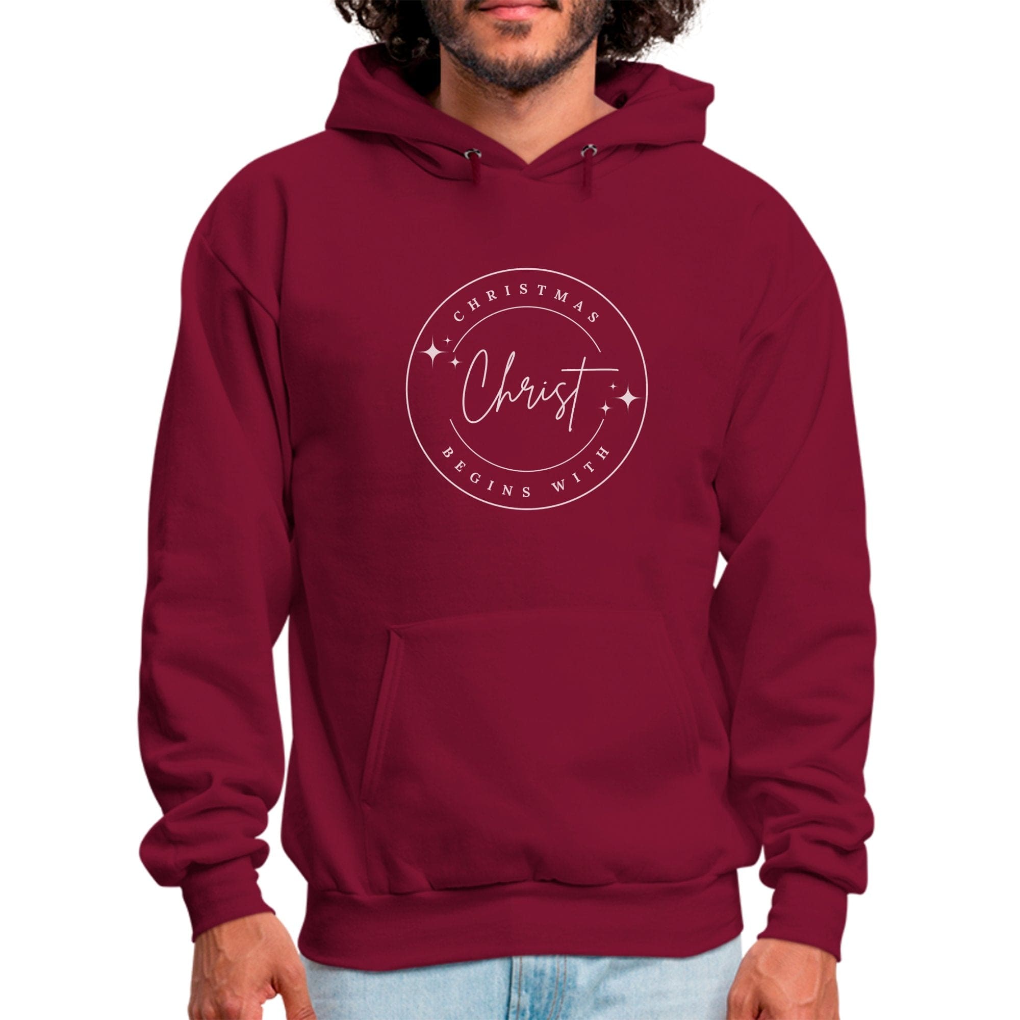 Mens Graphic Hoodie - Christmas Begins with Christ