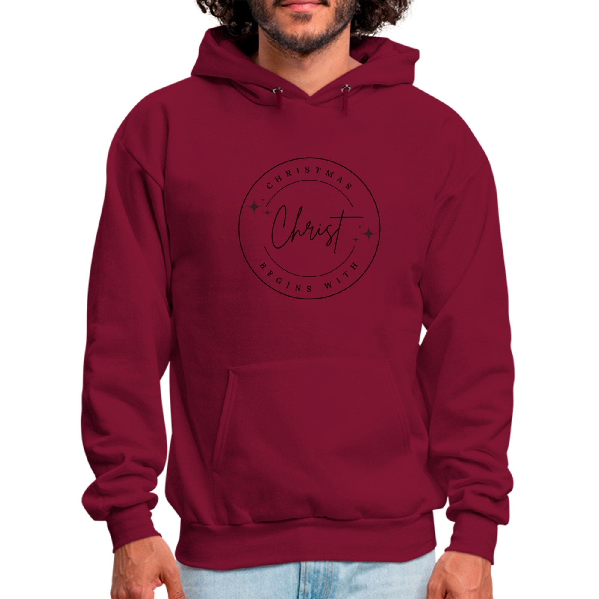 Mens Graphic Hoodie - Christmas Begins with Christ