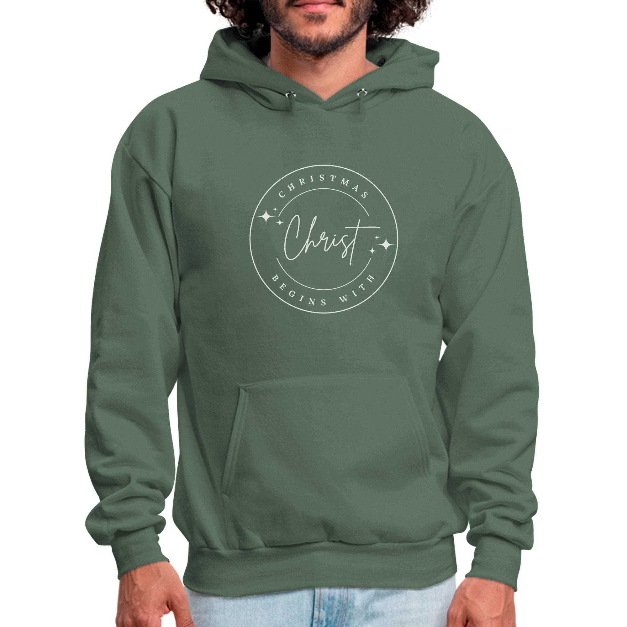 Mens Graphic Hoodie - Christmas Begins with Christ