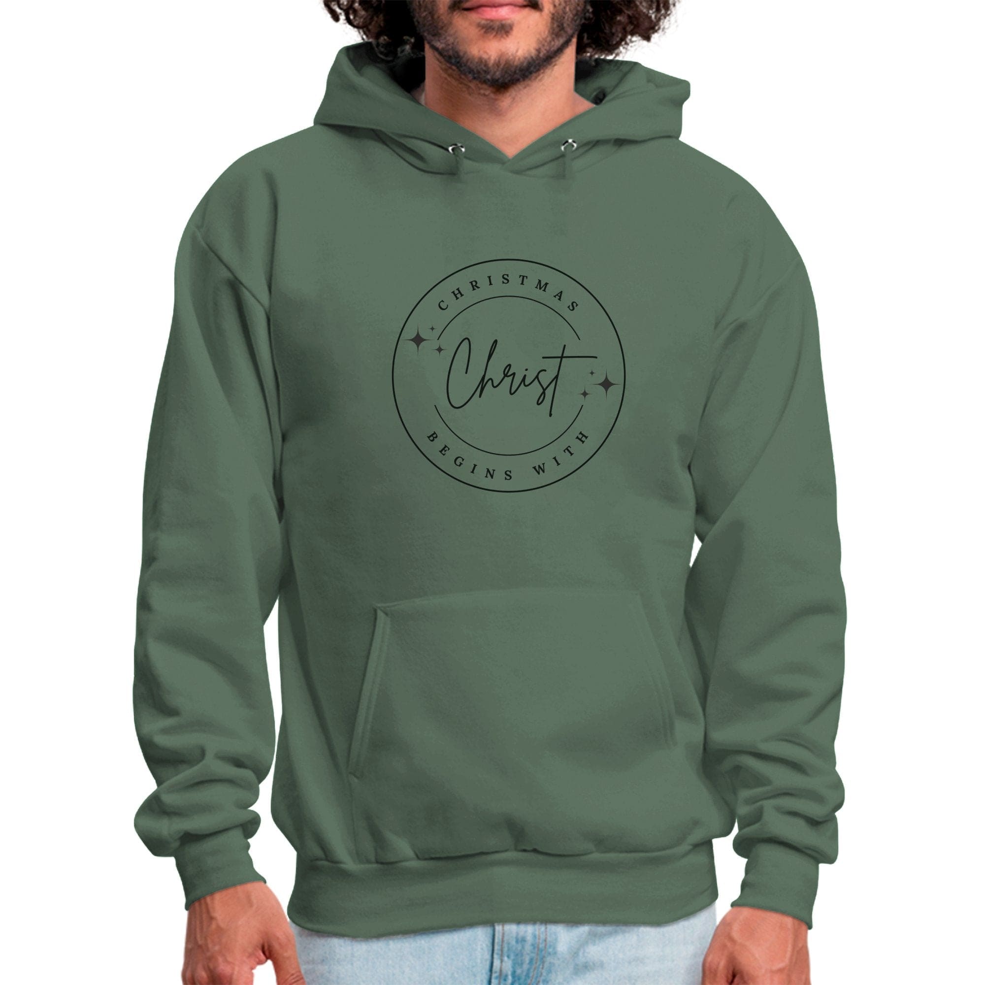 Mens Graphic Hoodie - Christmas Begins with Christ