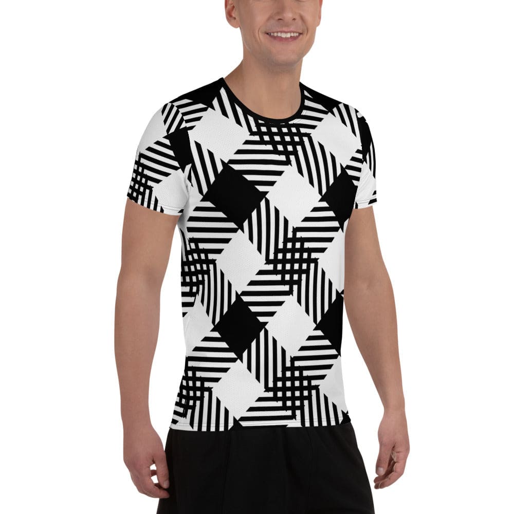 Mens Performance Sport T-shirt - Black and White Plaid Print