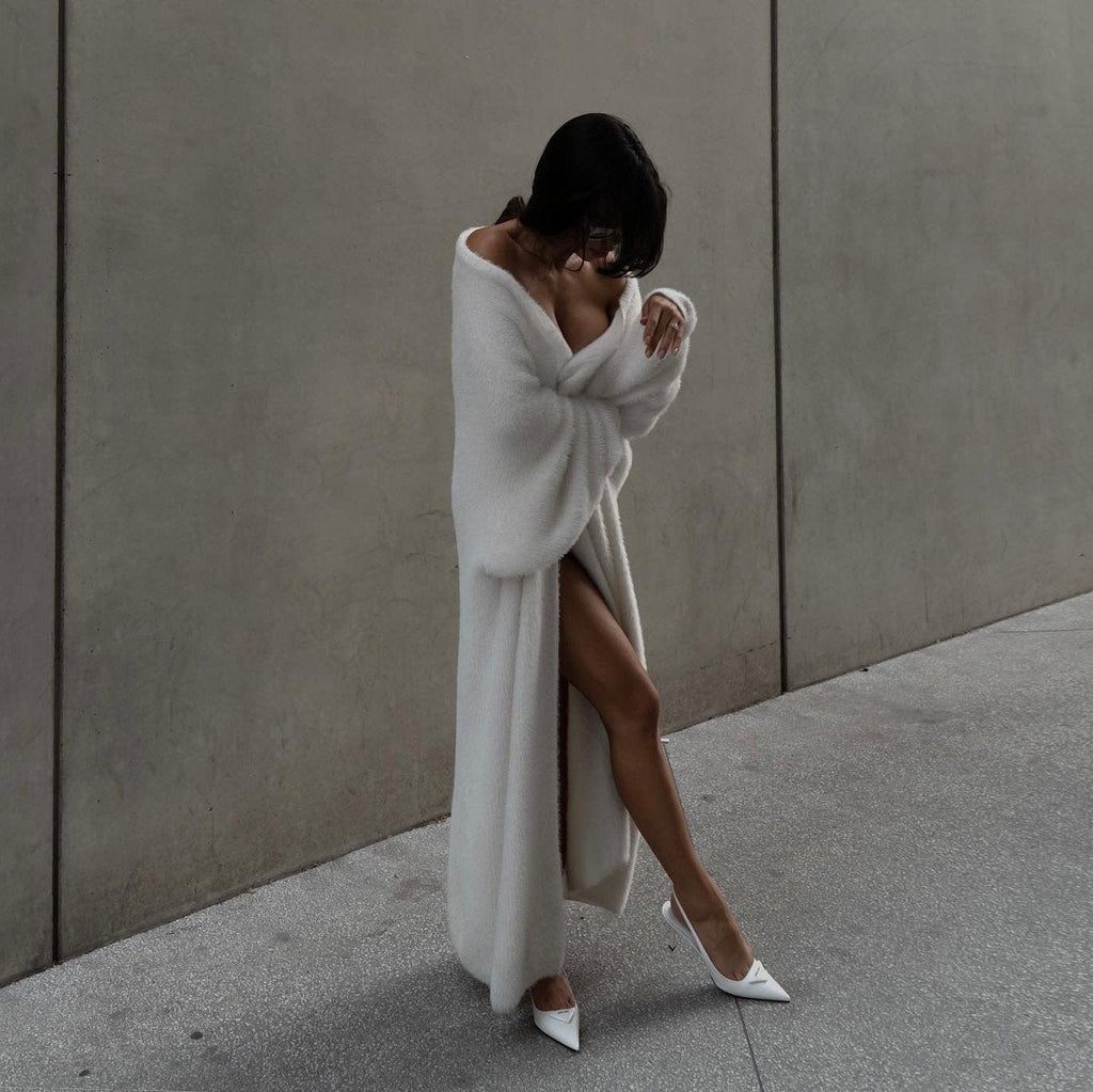 Misty White Oversize Long Sleeve Cardigan