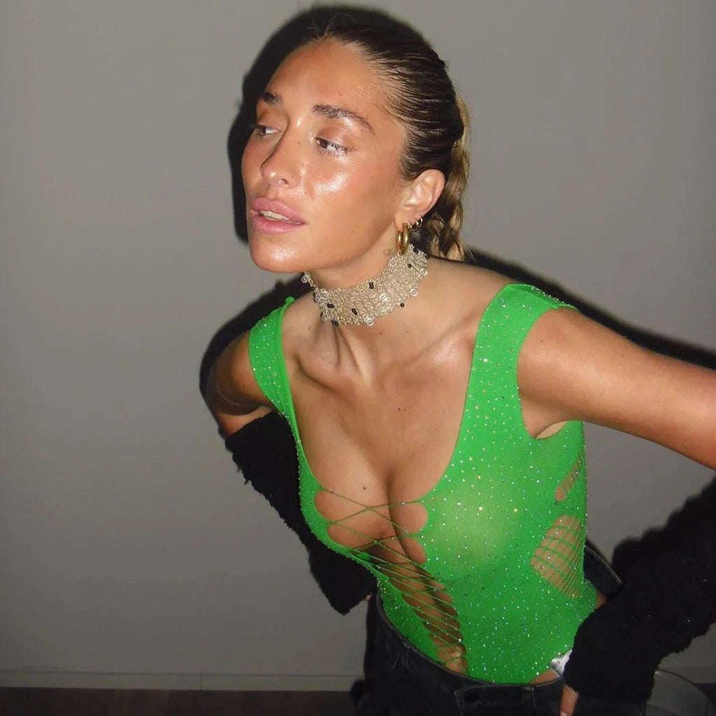 Mixed Emotions Rhinestone Embellished Bodysuit