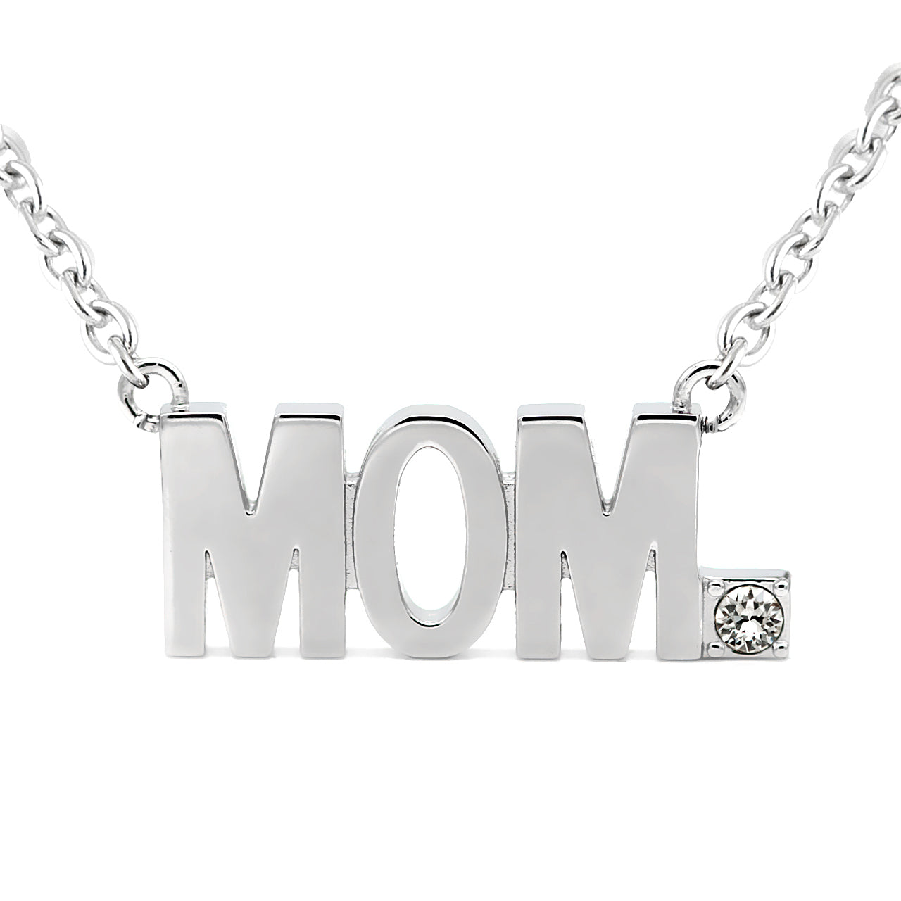 Mom Block Letter Pendant Necklace With Crystal Accent