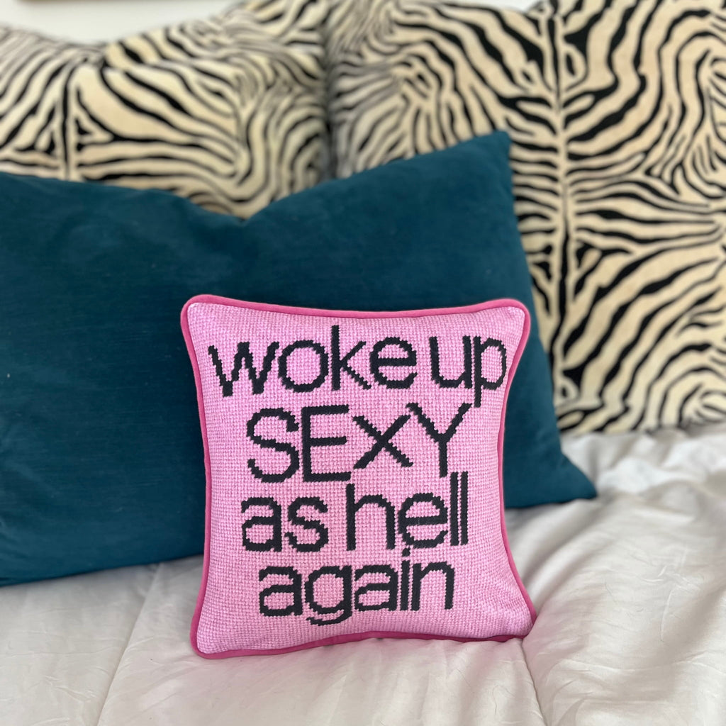 made-to-order pink on pink velvet WOKE UP SEXY AS HELL AGAIN