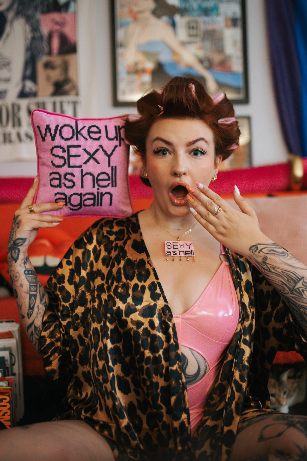 made-to-order pink on pink velvet WOKE UP SEXY AS HELL AGAIN