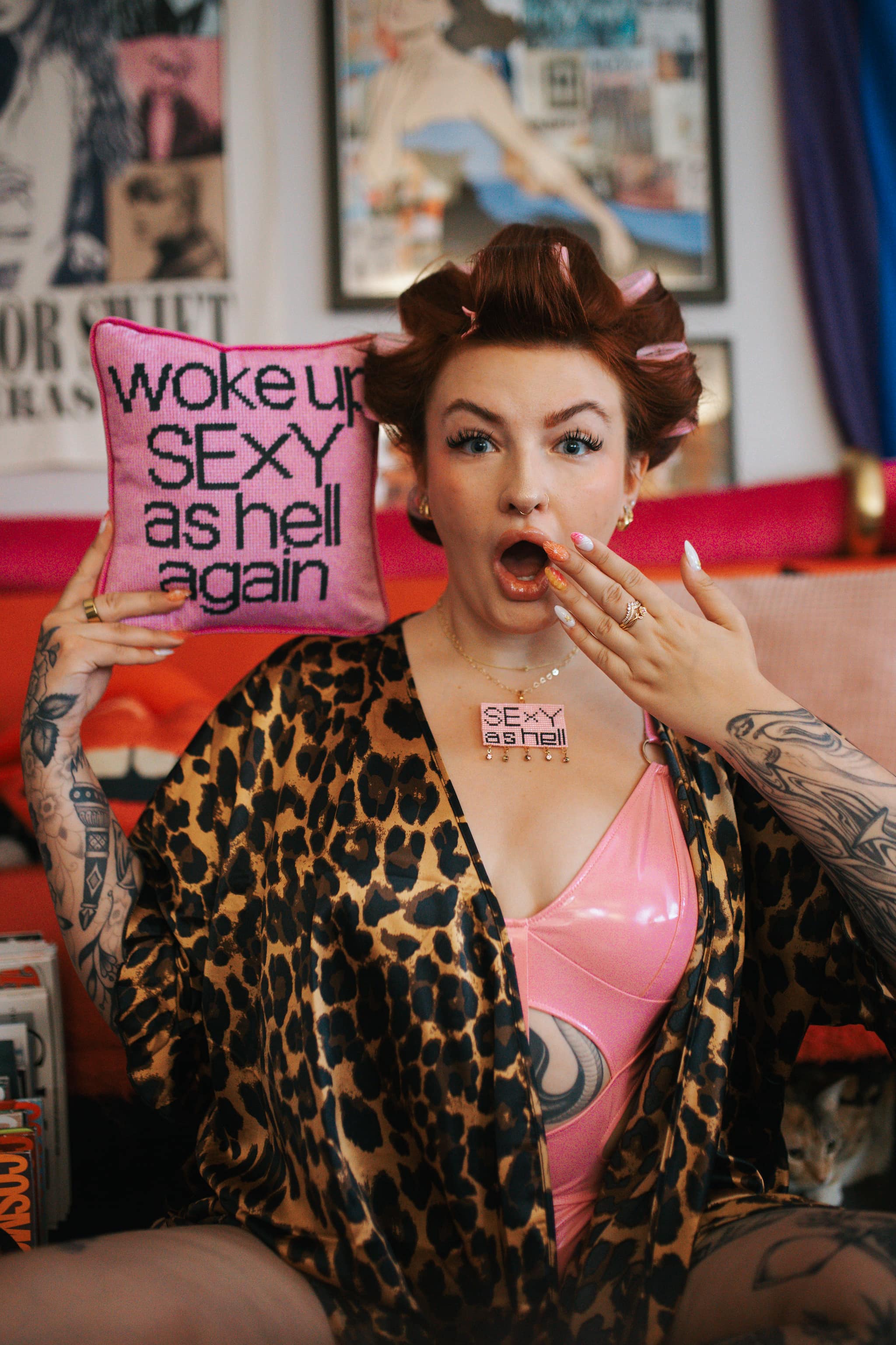 made-to-order pink on pink velvet WOKE UP SEXY AS HELL AGAIN