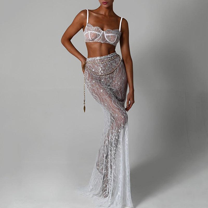 Mon Ami White Lace Maxi Skirt Set