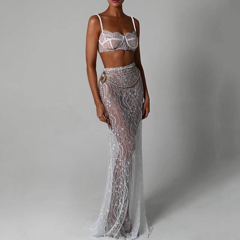 Mon Ami White Lace Maxi Skirt Set