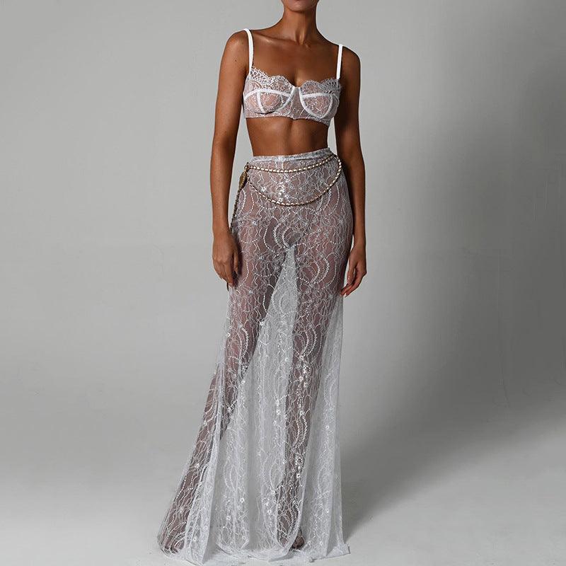 Mon Ami White Lace Maxi Skirt Set