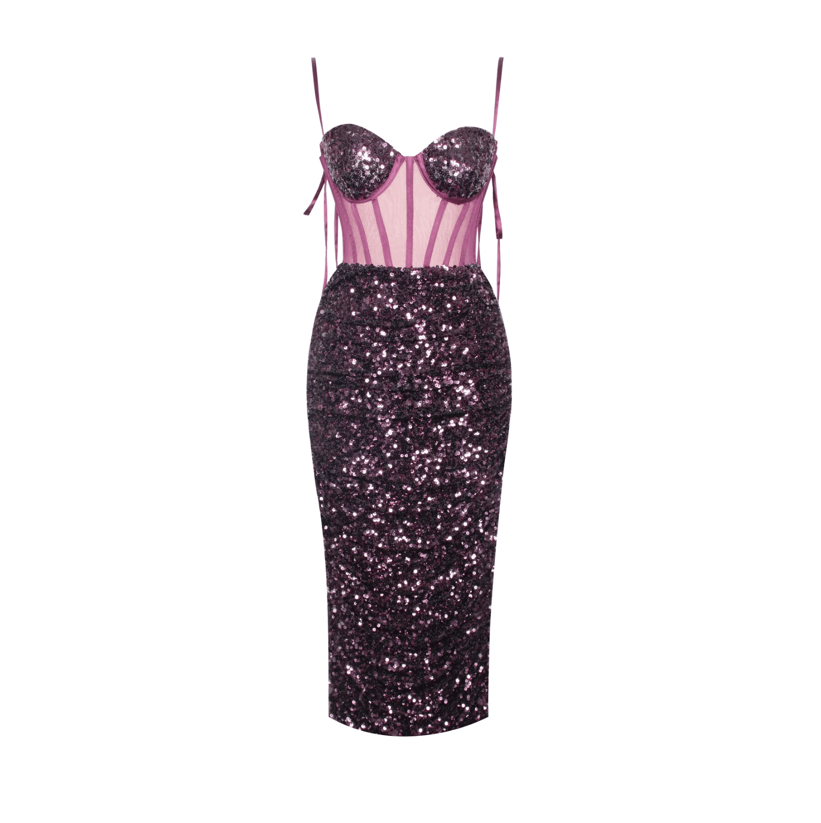 Mon Amour Purple Sequined Corset Midi Dress