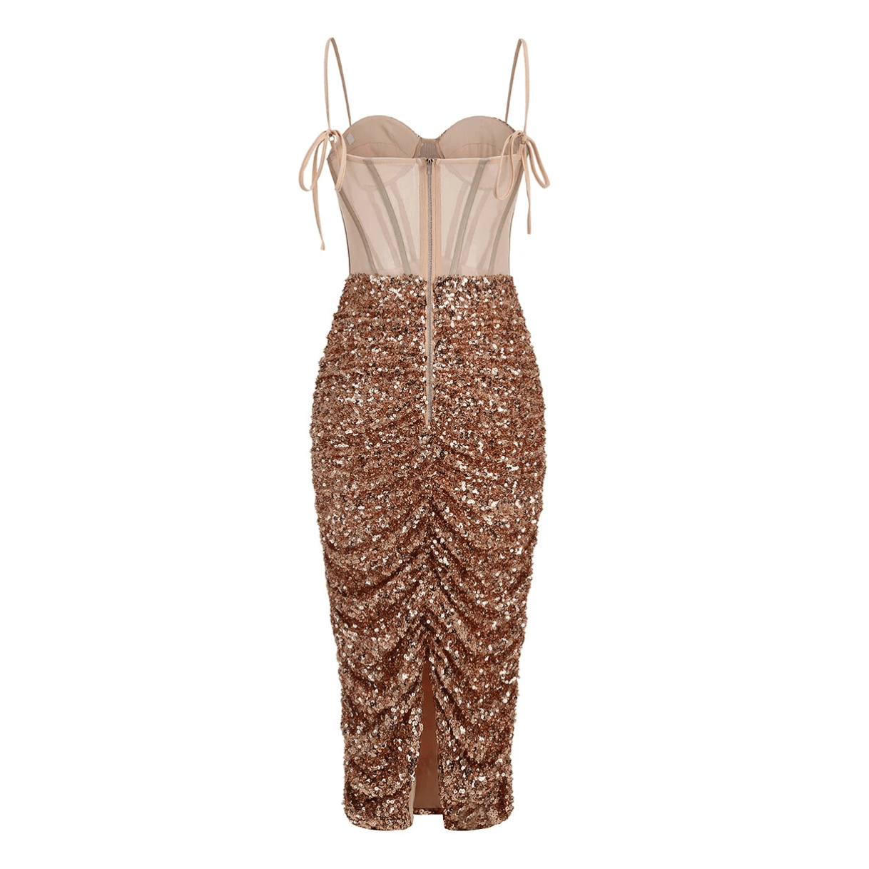 Mon Amour Gold Sequined Corset Midi Dress