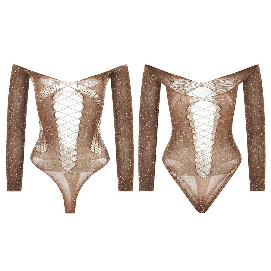 Moonbeam Rhinestone Embellished Brown Bodysuit