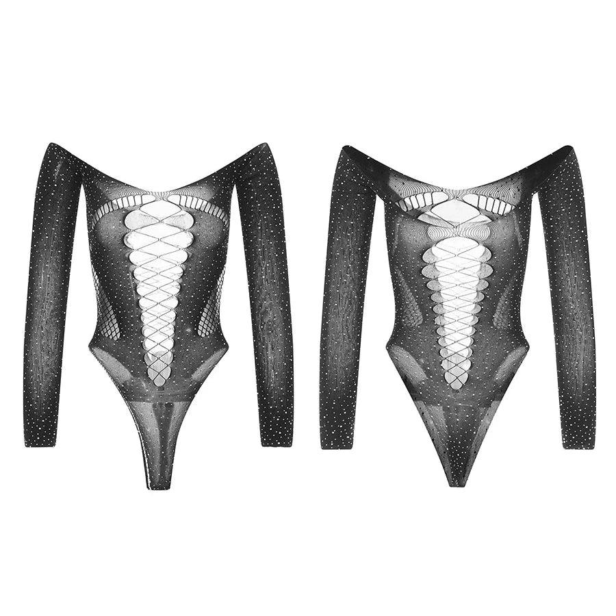 Moonbeam Rhinestone Embellished Black Bodysuit