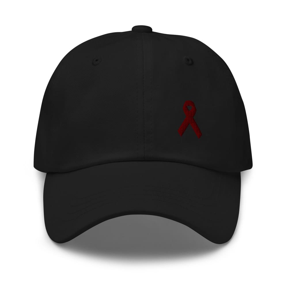Multiple Myeloma Awareness Dad Hat with Burgundy Ribbon