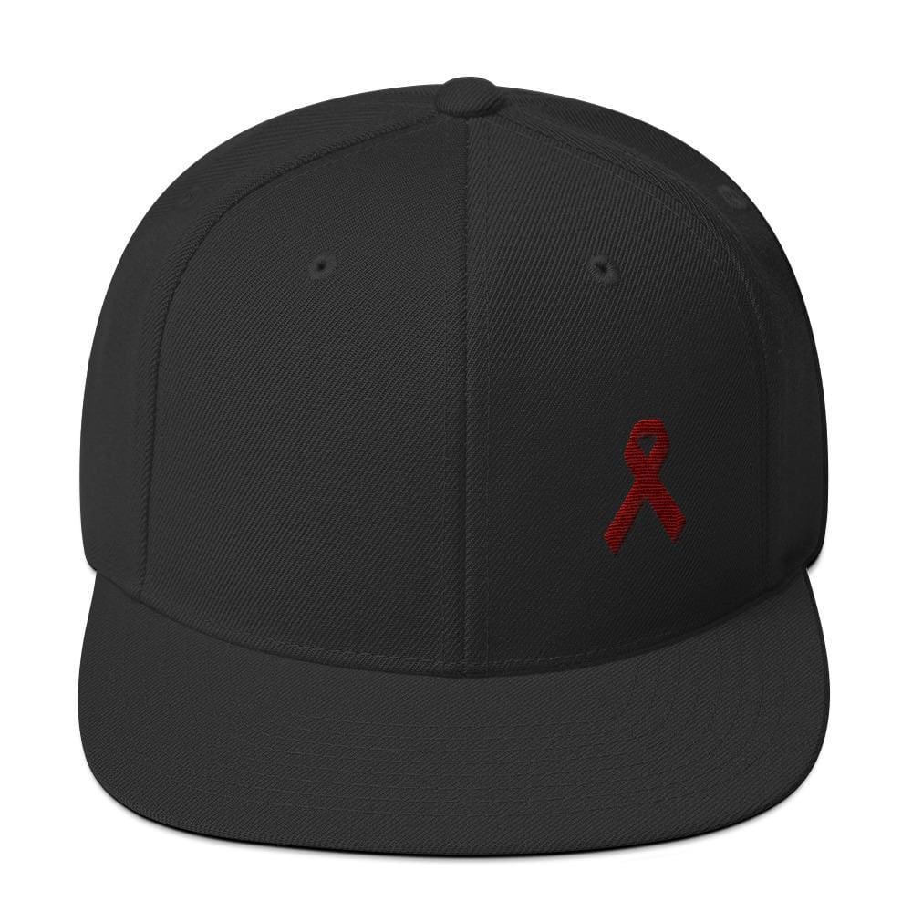 Multiple Myeloma Awareness Flat Brim Snapback Hat with Burgundy Ribbon