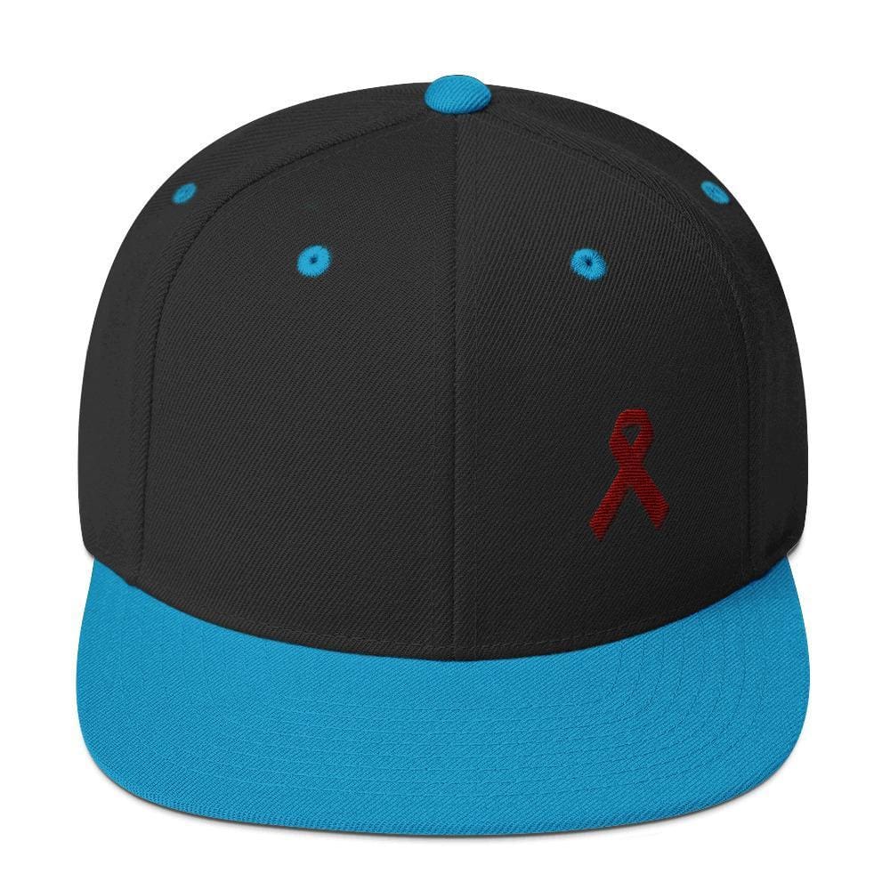 Multiple Myeloma Awareness Flat Brim Snapback Hat with Burgundy Ribbon