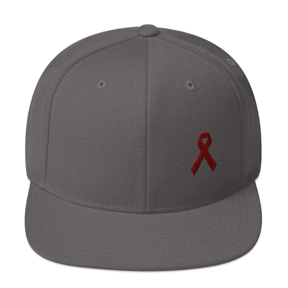 Multiple Myeloma Awareness Flat Brim Snapback Hat with Burgundy Ribbon