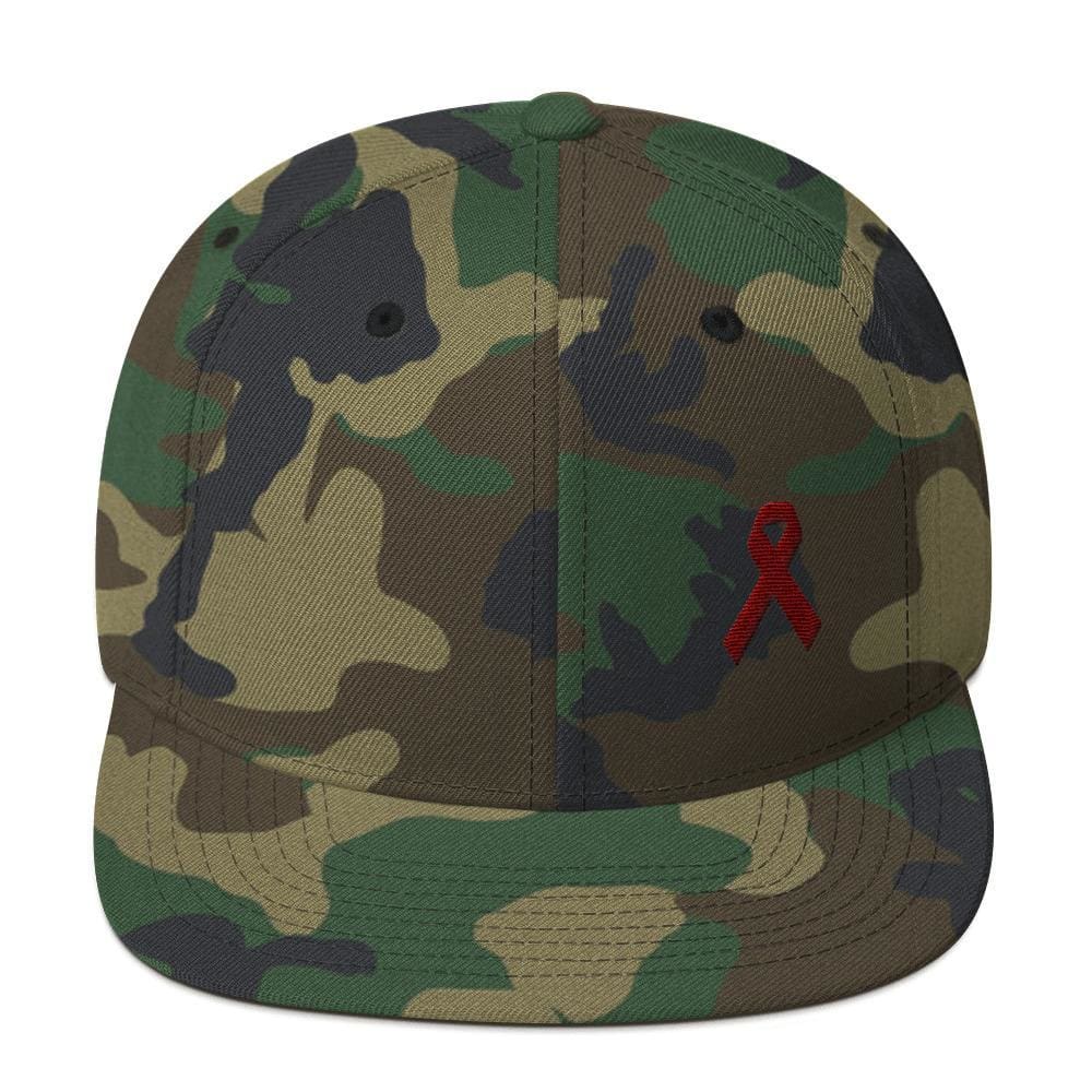 Multiple Myeloma Awareness Flat Brim Snapback Hat with Burgundy Ribbon