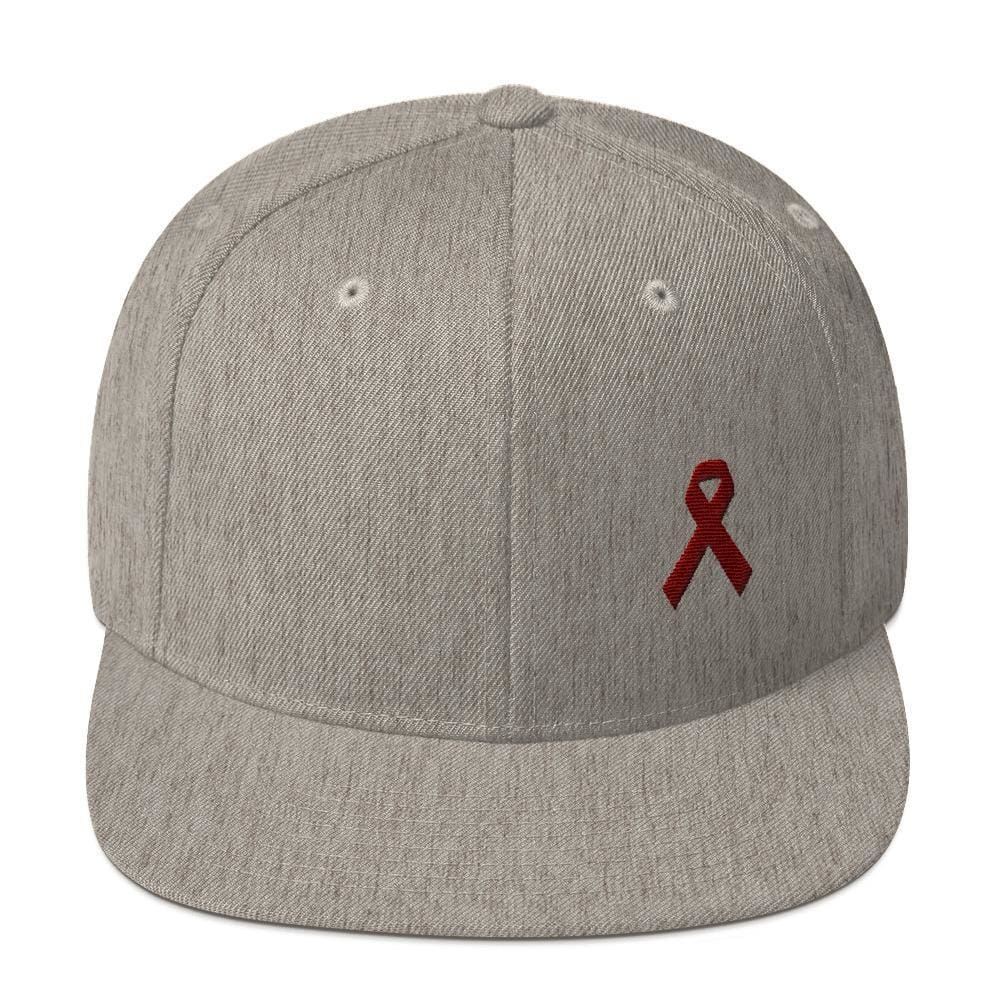 Multiple Myeloma Awareness Flat Brim Snapback Hat with Burgundy Ribbon