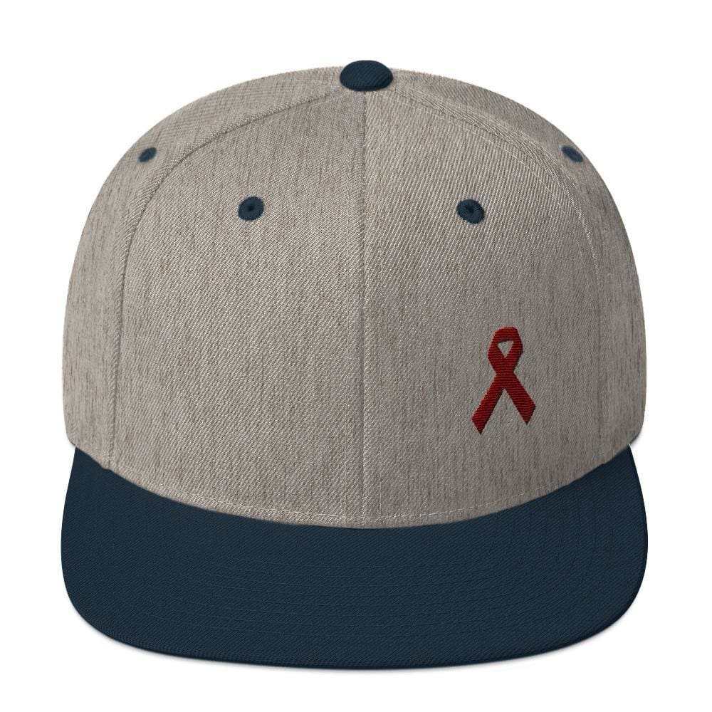 Multiple Myeloma Awareness Flat Brim Snapback Hat with Burgundy Ribbon