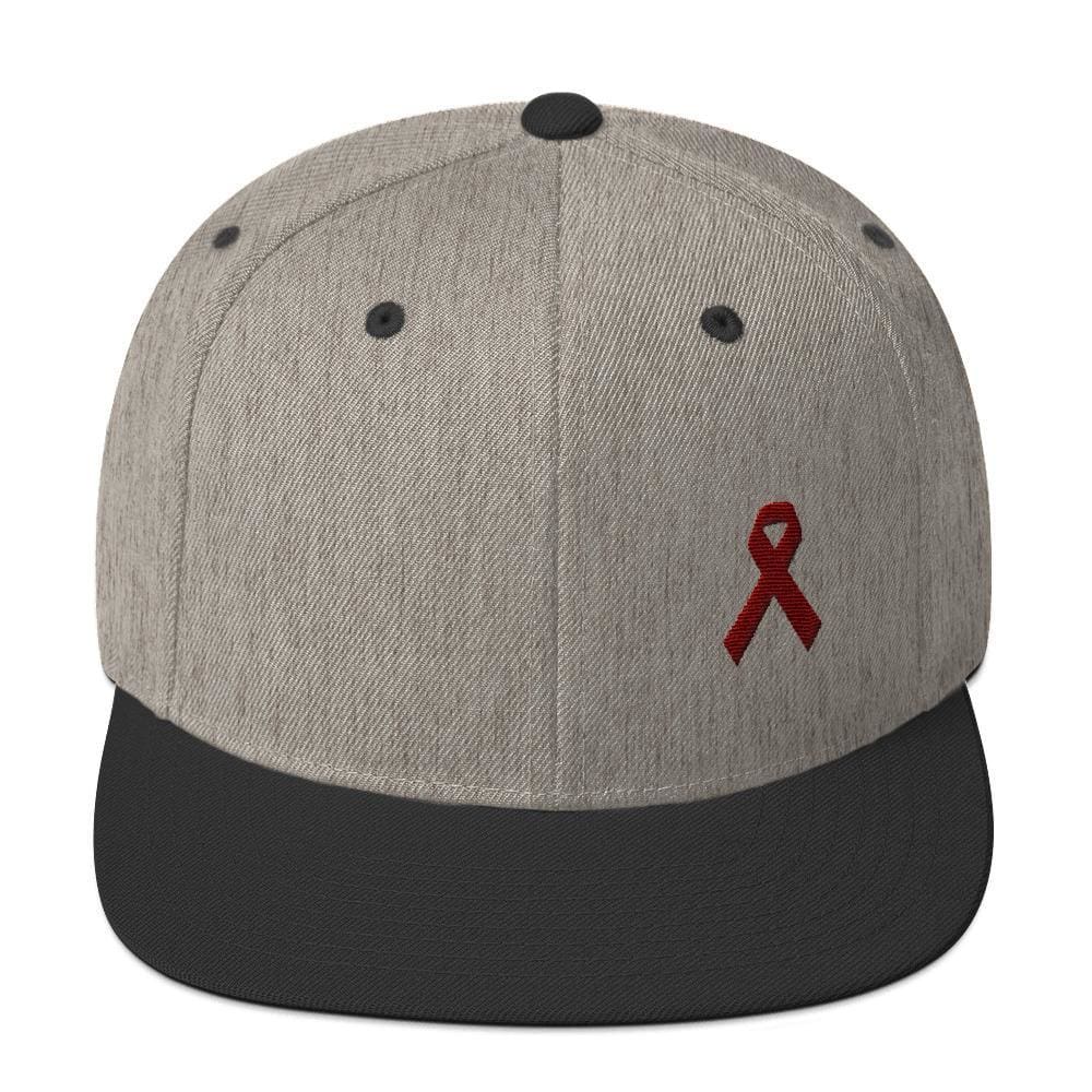 Multiple Myeloma Awareness Flat Brim Snapback Hat with Burgundy Ribbon