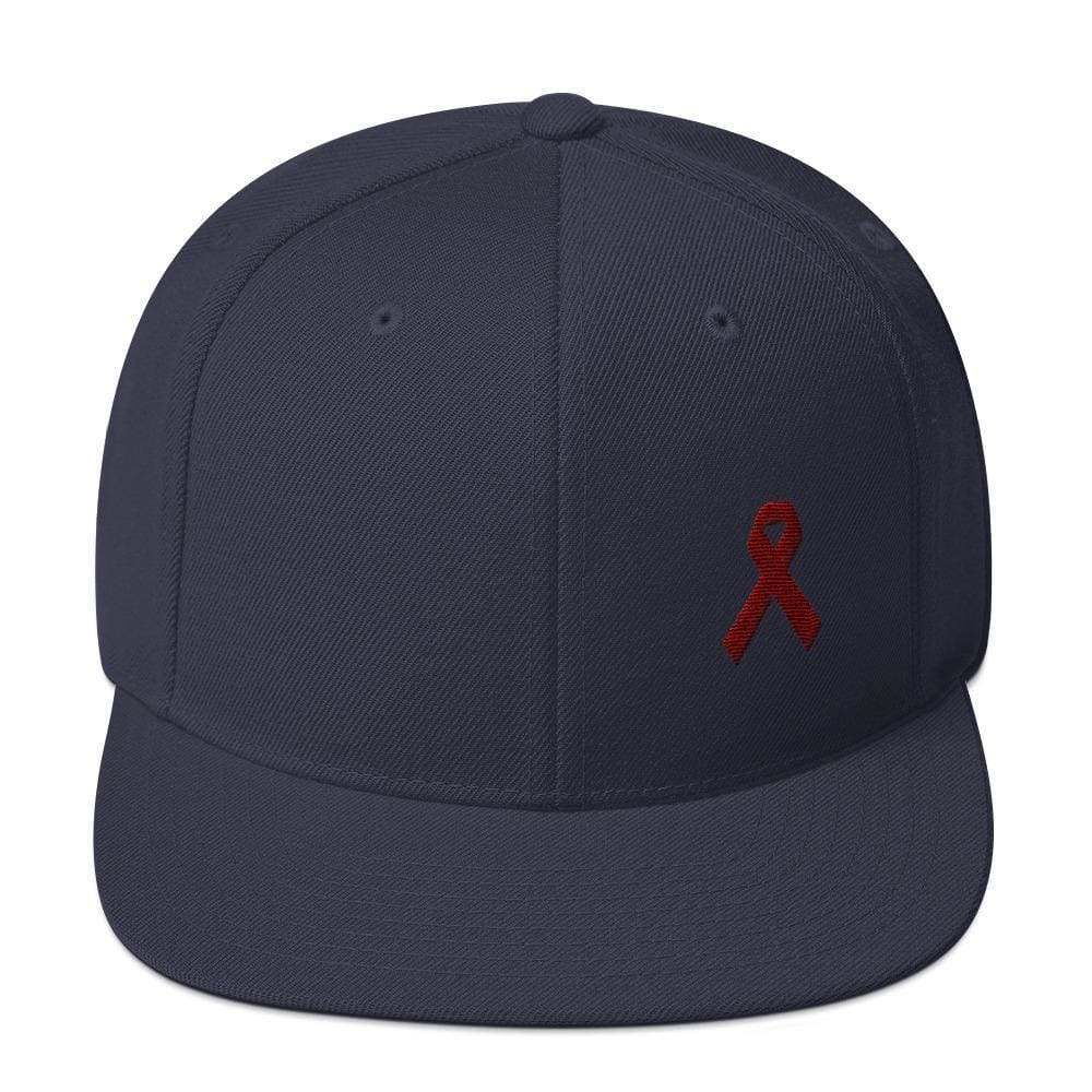 Multiple Myeloma Awareness Flat Brim Snapback Hat with Burgundy Ribbon