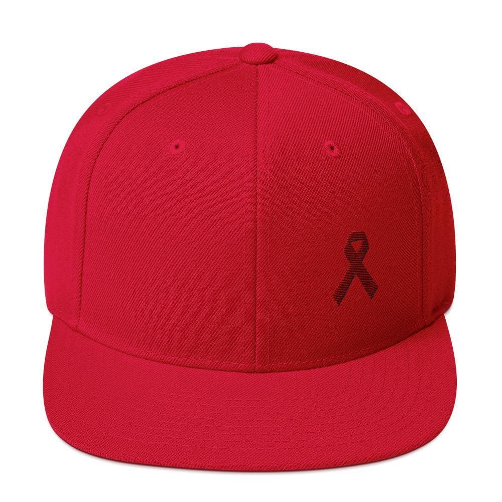 Multiple Myeloma Awareness Flat Brim Snapback Hat with Burgundy Ribbon