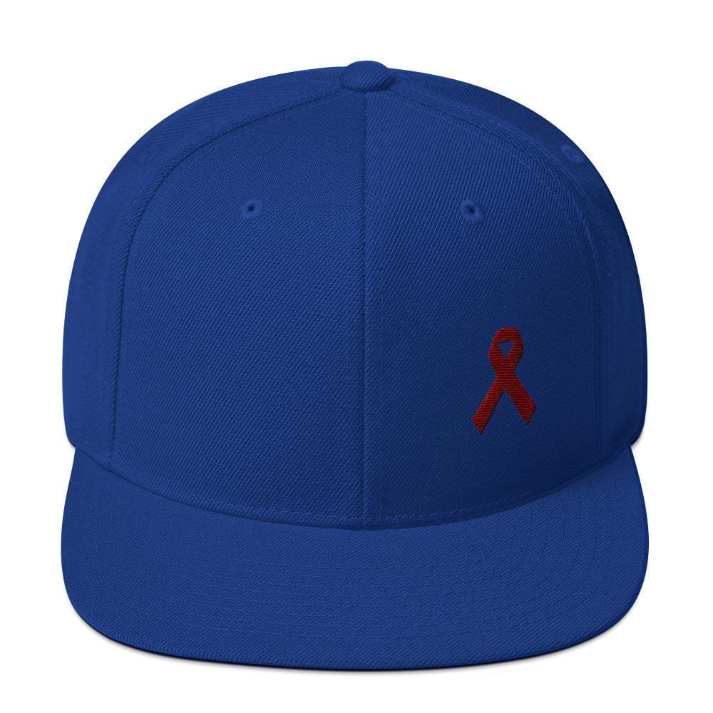 Multiple Myeloma Awareness Flat Brim Snapback Hat with Burgundy Ribbon