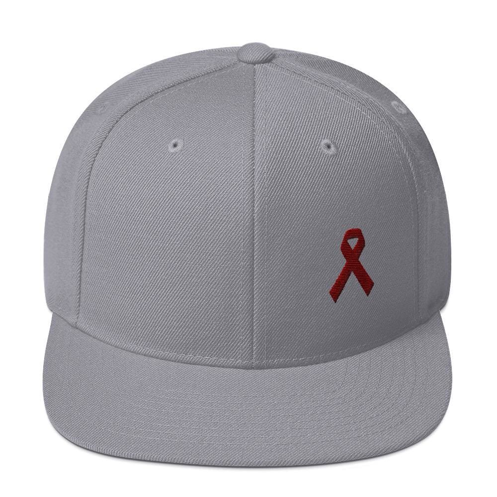 Multiple Myeloma Awareness Flat Brim Snapback Hat with Burgundy Ribbon