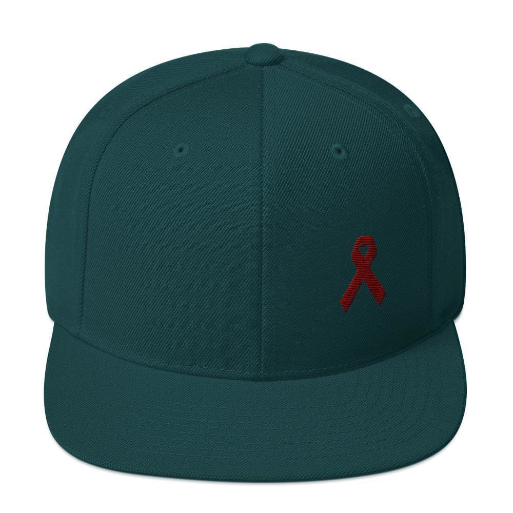 Multiple Myeloma Awareness Flat Brim Snapback Hat with Burgundy Ribbon