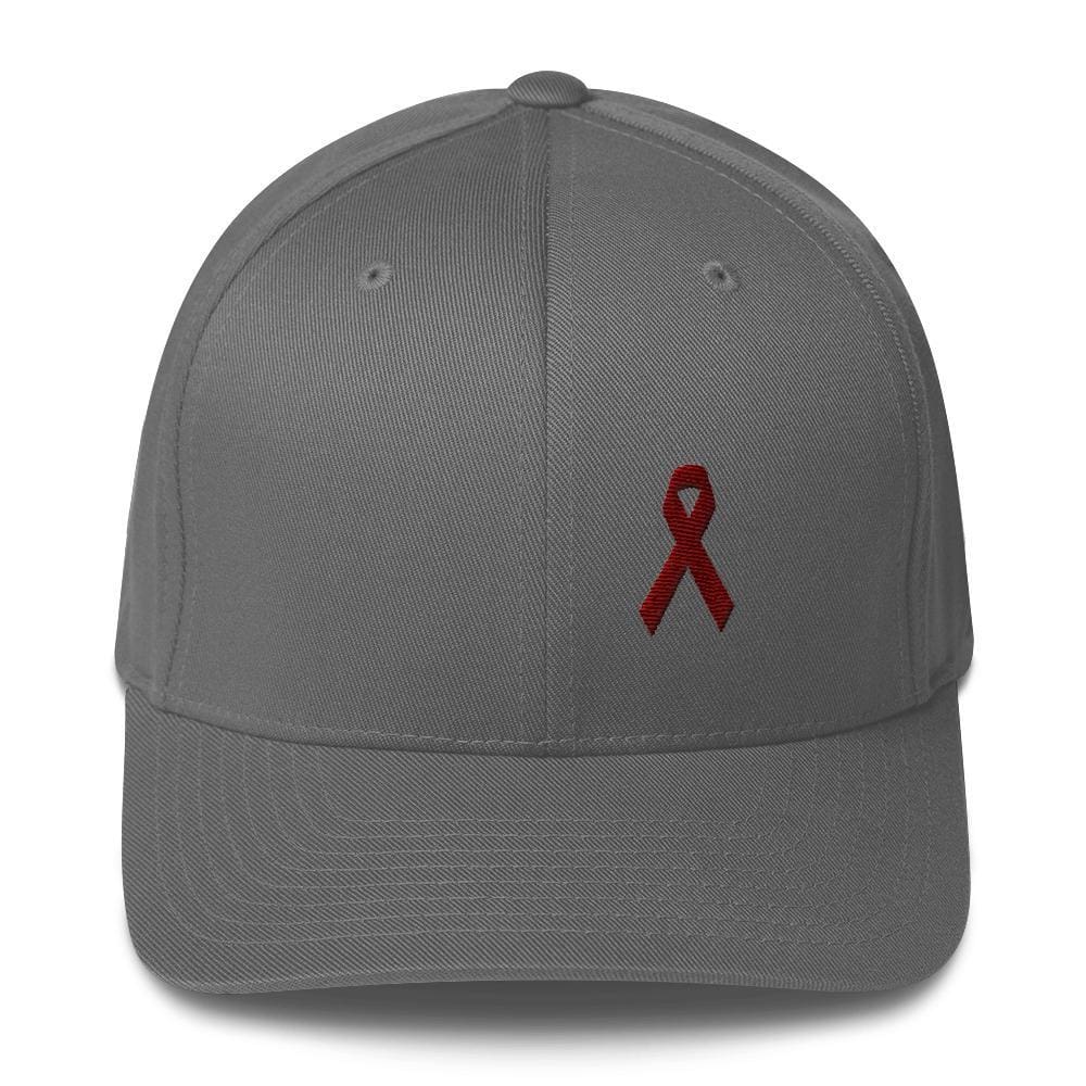 Multiple Myeloma Awareness Twill Fitted Hat with Burgundy Ribbon