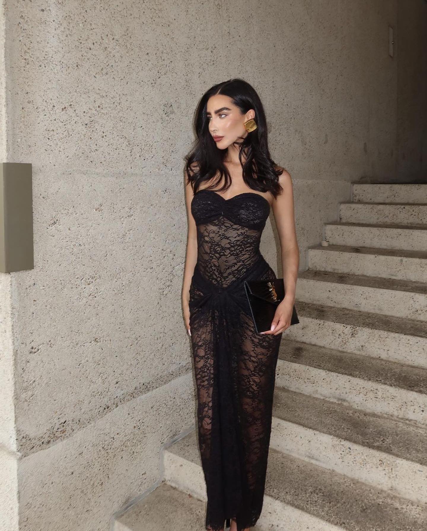 Her Figure Black Lace Off-Shoulder Maxi Dress