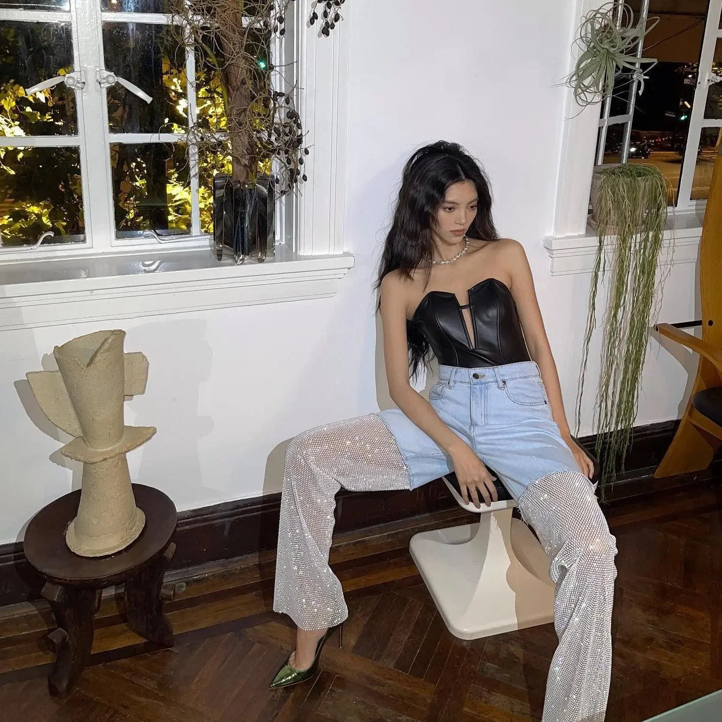 Night Moves Light Blue Diamond Mesh Jeans