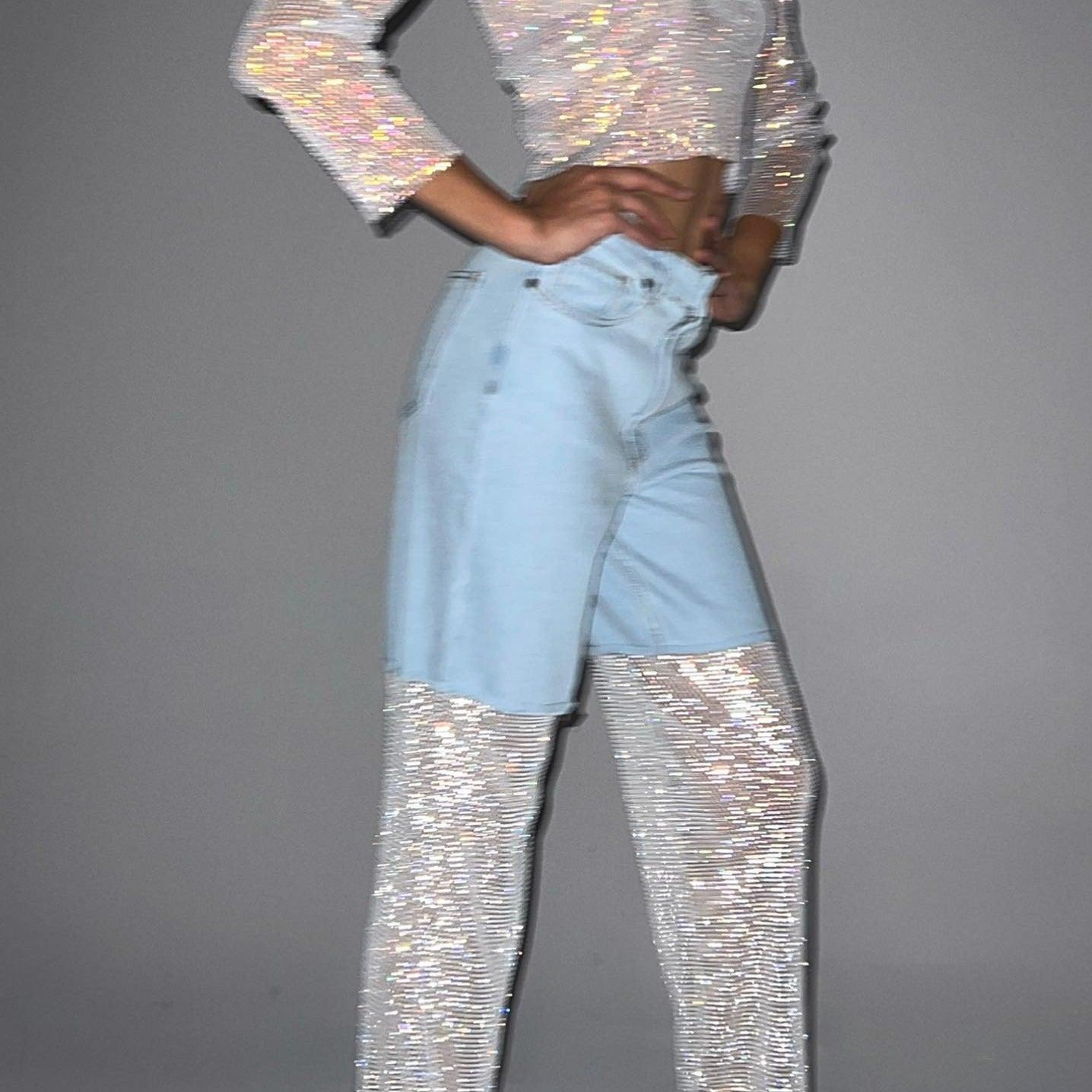 Night Moves Light Blue Diamond Mesh Jeans