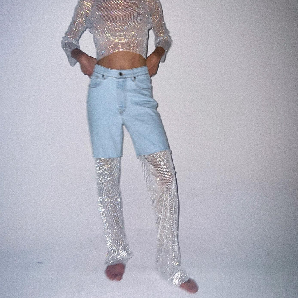 Night Moves Light Blue Diamond Mesh Jeans