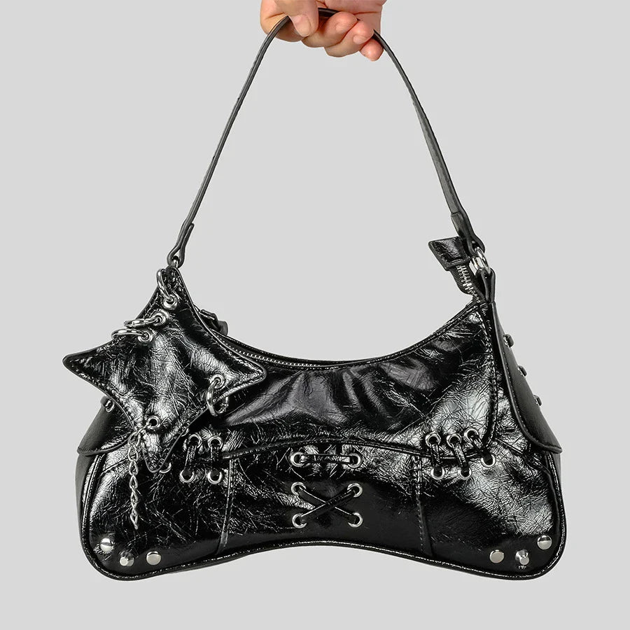 Noxen Vintage Leather Rivet Shoulder Bag