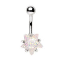 316L Surgical Steel Large White Opal Star Navel Ring