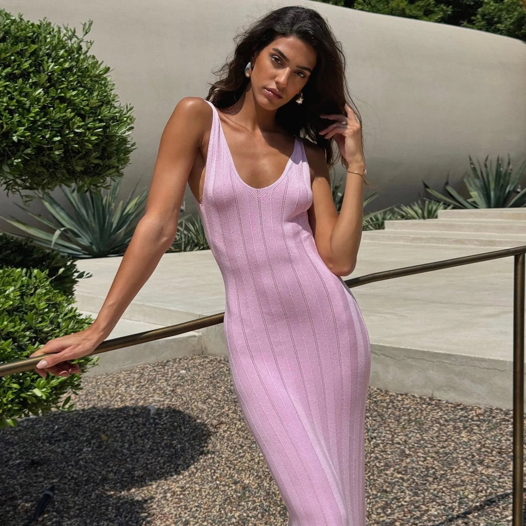 Nyx Pink Knitted Backless Maxi Dress