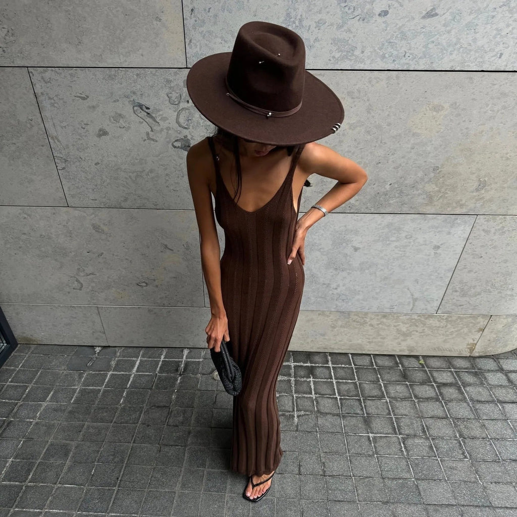 Nyx Brown Knitted Backless Maxi Dress