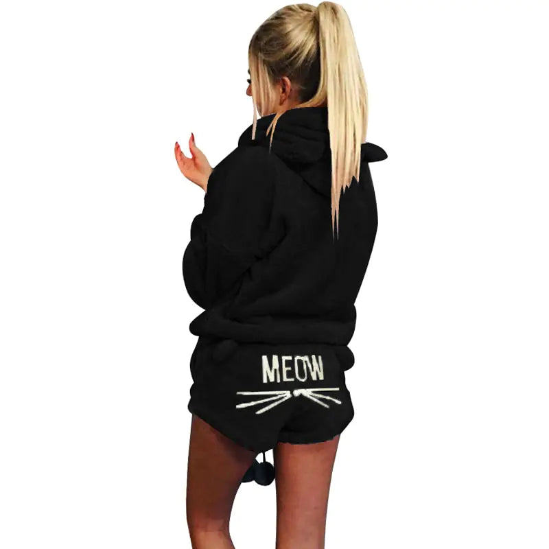 Women's Plush Hoodie and Shorts Pajama Loungewear Set