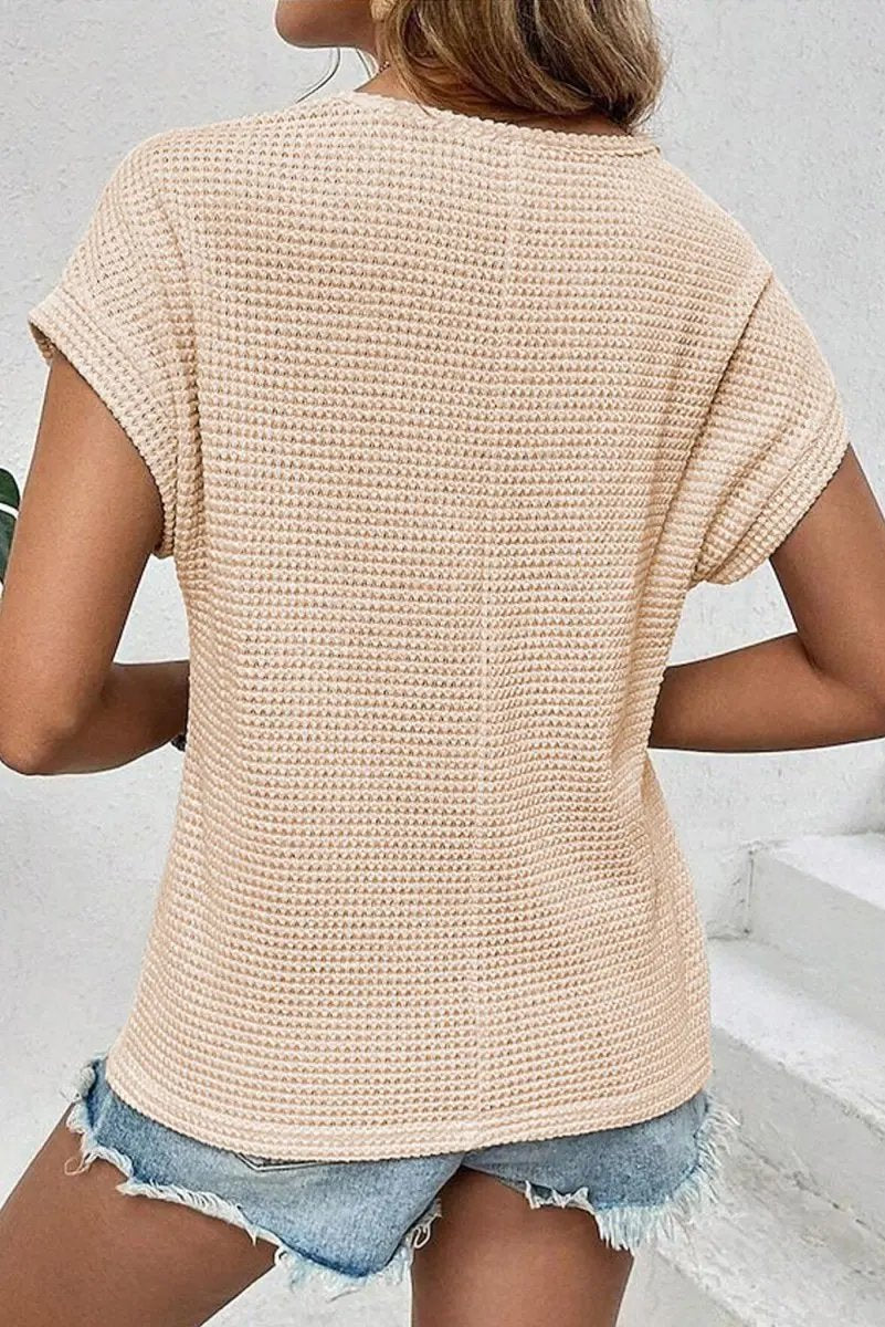 Women's Waffle Knit Tee Waffle Knit Tee - Soft & Casual - Oatmeal Lace Top
