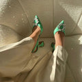 Obsessed Pointed Toe Crystal Brooch Light Green Heels